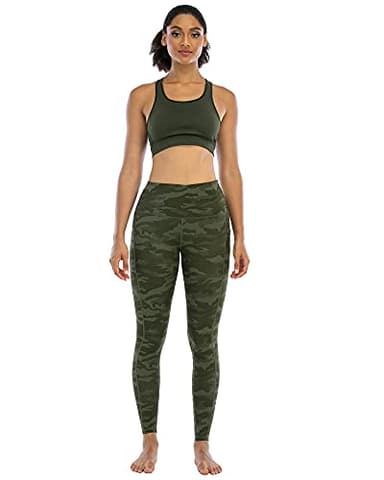 CHRLEISURE Leggings with Pockets for Women, High Waisted Tummy Control Workout Yoga Pants(5 Packs, 2Black,Gray,Camo, L) - Image 3