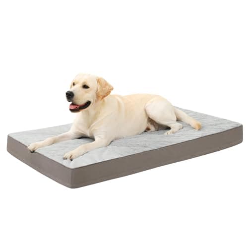 KSIIA Orthopedic Dog Bed, Waterproof, 41 x 27 Inch, Gray, Deluxe Plush, Removable Cover, Durable Zipper, Orthopedic Foam, 3-Inch Thick, For Dogs Up to 80lbs - Image 1