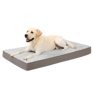 KSIIA Orthopedic Dog Bed, Waterproof, 41 x 27 Inch, Gray, Deluxe Plush, Removable Cover, Durable Zipper, Orthopedic Foam, 3-Inch Thick, For Dogs Up to 80lbs - Image 1