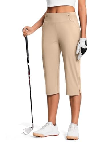 ISEEGZ 18" Dressy Capri Pants for Women High Waist Stretch Womens Golf Capris Pants for Summer with Pockets Work Casual Khaki - Image 1