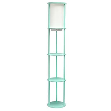 Simple Designs LF2010-AQU 62.5" Round Modern Shelf Etagere Organizer Storage Floor Lamp with 2 USB Charging Ports, 1 Charging Outlet and Linen Shade for Living Room Bedroom, Aqua, 11.5 x 11.5 x 62.5 - Image 11