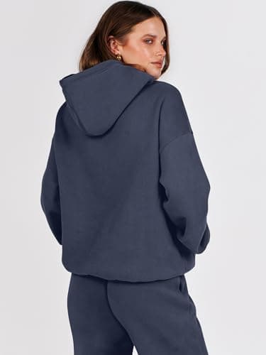 ANRABESS Womens 2 Piece Outfits Lounge Hoodie Oversized Sweatshirt Jogger Sweatpants Y2K Tracksuit Sweatsuit Set Fall Clothes Navy Blue X-Small - Image 8