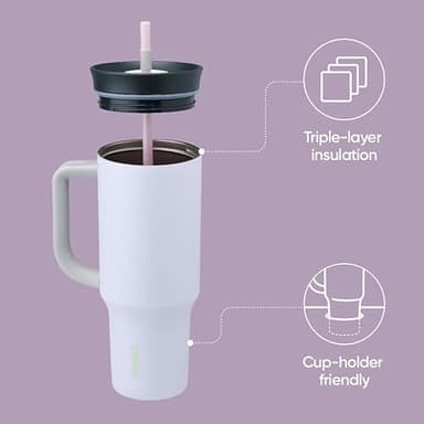 Owala Stainless Steel Triple Layer Insulated Travel Tumbler with Spill Resistant Lid, Straw, and Carry Handle, BPA Free, 40 oz, Purple (Bunny Hop) - Image 2