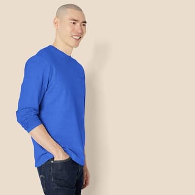Amazon Essentials Men's Regular-Fit Crewneck T-Shirts, Long-Sleeve, Bright Blue, Size XX-Large, With Pocket - Image 2