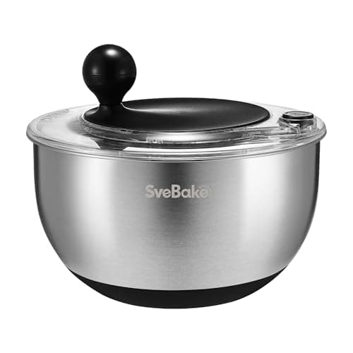SveBake 5.3Qt Stainless Steel Salad Spinner with Stop Button, BPA-Free Vegetable Lettuce Spinner, Transparent Lid & Drainage Hole, Non-Slip Base, Dishwasher Safe Fruit Washer - Image 1