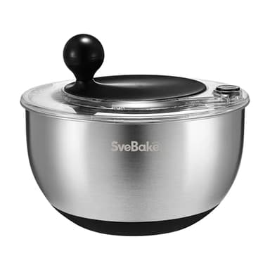 SveBake 5.3Qt Stainless Steel Salad Spinner with Stop Button, BPA-Free Vegetable Lettuce Spinner, Transparent Lid & Drainage Hole, Non-Slip Base, Dishwasher Safe Fruit Washer - Image 1