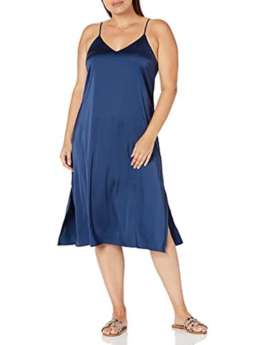The Drop Women's Ana Silky V-Neck Midi Slip Dress, Navy, S - Image 3