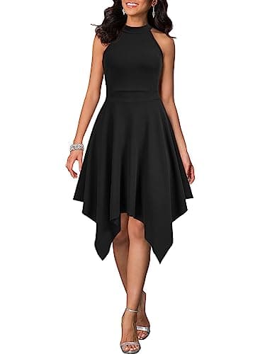 WOOSEA Women's Sleeveless Halter Neck Formal Dress Hem Asymmetrical A Line Party Cocktail Dress Black - Image 1