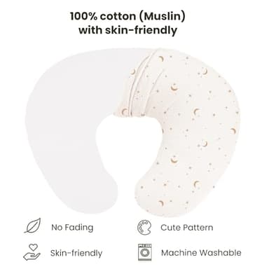 Konssy Muslin Nursing Pillow Covers, Soft and Cute Nursing Covers for Breastfeeding Pillows, Ideal for Newborn Baby Boys and Girls (Camel, Moon) - 2 Pack - Image 4