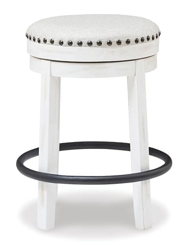 Signature Design by Ashley Valebeck 24" Counter Height Upholstered Swivel Stool, White & Black - Image 4
