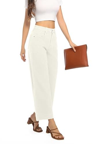 Guaile Womens High Waisted Stretchy Jeans - Wide Leg, Baggy, Loose, Trendy Jeans for Women - White - Image 5