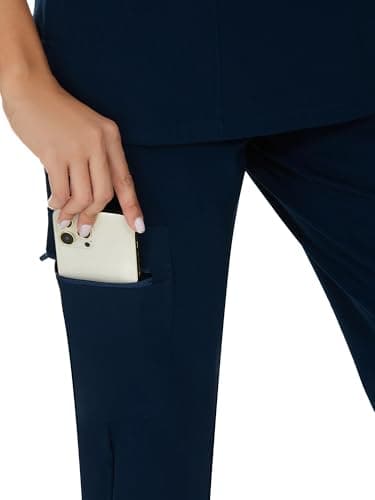 COZYFIT Scrubs for Women Set - Stretch V-Neck Scrub Top & Jogger Pant with 8 Pockets, Yoga Waistband, Anti Wrinkle, Slim Fit Women Scrubs, Navy Blue - Image 6