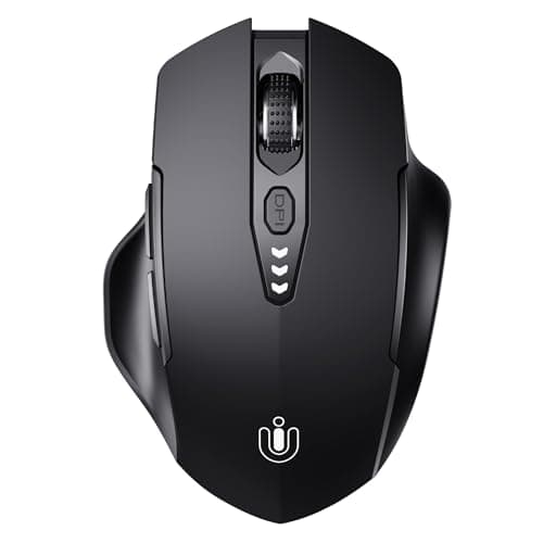 Uineer Wireless Bluetooth Mouse,[Upgraded] Rechargeable (BT 5.0/4.0+2.4G Hz),Computer Mouse with Visible Battery Level, 4 Adjustable DPI, Portable PC Mouse for MacBook Chromebook,Black - Image 1