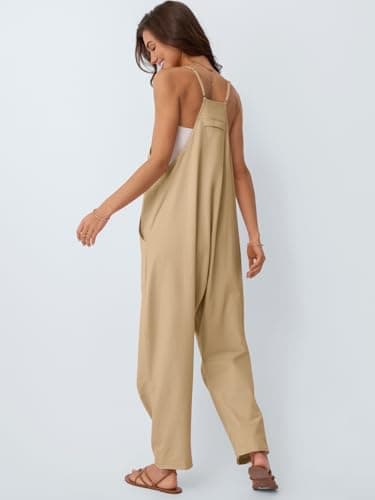 AUTOMET Jumpsuits for Women Casual Summer Outfits Rompers Comfy Beach Vacation Trendy Overalls Jumpers Fashion Clothes 2025 Khaki M - Image 4