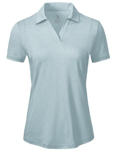 BGOWATU Women's Short Sleeve Golf Tennis Polo Shirts V Neck Collared Workout Tops UV Protection Dry Fit for Summer Gray Blue XS - Image 1