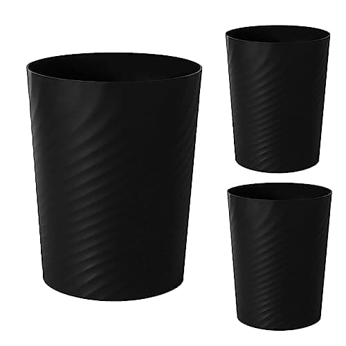 UUJOLY Plastic Small Trash Can Wastebasket, Garbage Container Basket for Bathrooms, Laundry Room, Kitchens, Offices, Kids Rooms, Dorms, 1.8 Gallon, Black, 3 Pack - Image 1