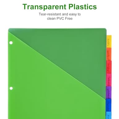 8-Tab Binder Dividers - Index Pockets Divider for 3 Ring Binders, 3-Hole Plastics Sheets Protectors for US Letter Size in 0.5'', 1'', 2'', 3 inch Binders, 8 Colors (XY004) (1 Pack) - Image 6