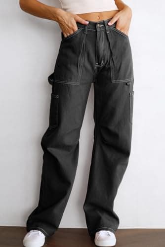 Dokotoo Black Cargo Pants Women Wide Leg Dress Pants High Waisted Trousers Slacks Baggy Womens Trousers Casual Loose Trendy Work Palazzo Pockets - Image 5