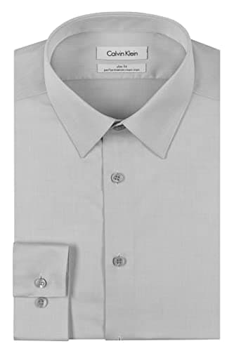 Calvin Klein Men's Slim Fit Non-Iron Herringbone Point Collar Dress Shirt, Smoke, 15" Neck 32"-33" Sleeve - Image 3