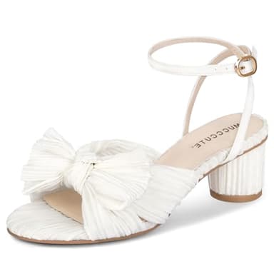 MUCCCUTE White Bow Knot Heeled Sandals Ankle Buckle Strap Chunky Heeled Open-toe Comfortable Wedding Party Fashion Heeled - Image 1