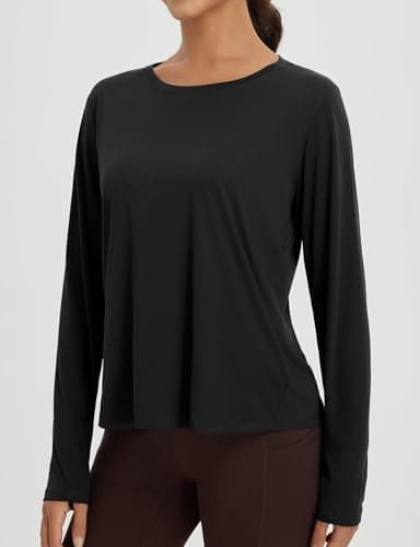 baleaf Women's Long Sleeve Workout Tops Athletic Shirts Split Back Running Gym Quick Dry Sun Protection UPF 50+ Black M - Image 2