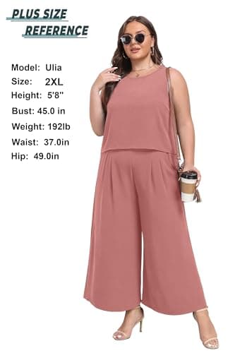 Lepunuo Womens Summer 2 Piece Outfits Sleeveless Crop Top Flowy Wide Leg Pants Matching Sets Vacation Beach Travel Outfits - Image 3