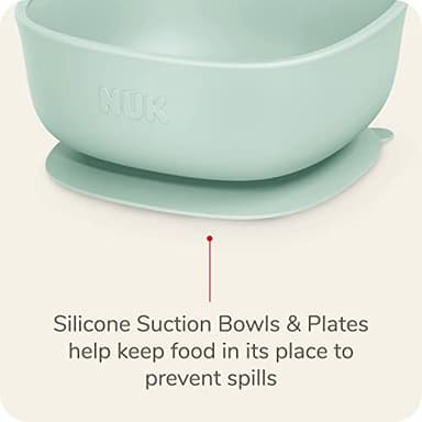 NUK Silicone Baby Tableware Bundle, Includes 1 Plate, 1 Bowl, 1 Cup, & 1 Spoon, Durable Suction Feature Helps Reduce Spills, Microwave-Safe, BPA-Free - Image 3
