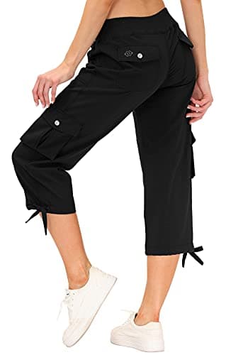 MoFiz Women's Hiking Capris Pants Lightweight Quick Dry Running Athletic Casual Outdoor Cargo Pants for Women Pockets Black L - Image 1