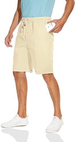 Boisouey Men's Linen Casual Classic Fit Short Summer Beach Shorts (Beige, 2XL) - Image 4