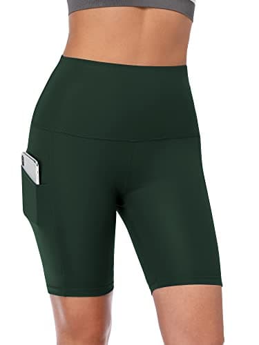 CADMUS Women's High Waist Spandex Yoga Shorts for Bike Running Two Side Pockets,10,Black,Grey,Dark Green,XX-Large - Image 3