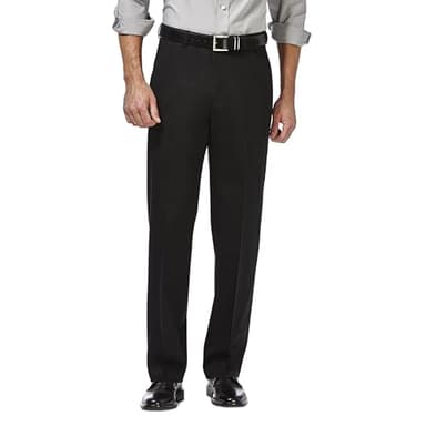 Haggar mens Premium No Iron Khaki Classic Fit Expandable Waist Flat Front Pant, Black, 38x34 - Image 1