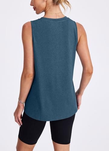 Womens Tops Workout Tank Tops for Women Sleeveless Running Shirts Activewear Gym Yoga Tops Dark Blue M - Image 4