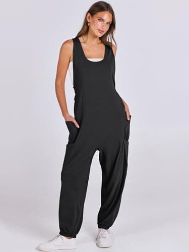 ANRABESS Women Overalls Jumpsuits Loose Casual Dressy Sleeveless Baggy Harem Pants Romper Jumpers 2025 Trendy Summer Outfits Black X-Large - Image 2
