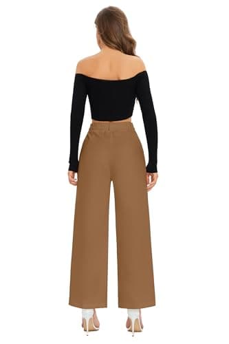 FUNYYZO Women's Wide Leg Pants High Elastic Waisted in The Back Business Work Trousers Long Straight Suit Pants - Image 7