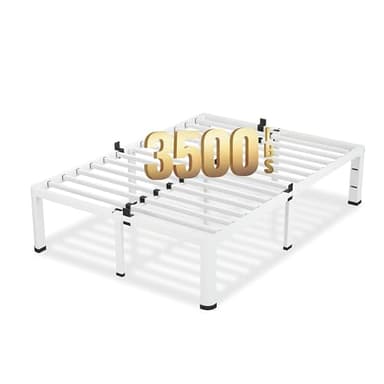 VIPSHOW 18 Inch King Size White Bed Frame, 3500Lbs Heavy Duty Metal Platform with Round Corner Legs Mattress Slide Stopper, Steel Slat Support No Box Spring Needed, Noise Free, Non-Slip, Easy Assembly - Image 1