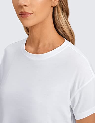 CRZ YOGA Women's Pima Cotton Workout Short Sleeve Shirts Loose Athletic Crop Tops Gym Casual Cropped T-Shirt White Medium - Image 4