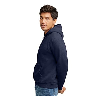 Hanes Comfortblend EcoSmart Hoodie, Midweight Fleece, Pullover Hooded Sweatshirt for Men, Heather Navy, Large - Image 3