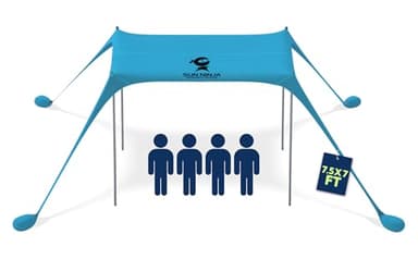 SUN NINJA Beach Tent Sun Shelter UPF50+ - Easy Pop Up Beach Canopy - Outdoor Shade for Camping Trips, Fishing, Backyard Fun Picnics - Sand Shovel, Ground Pegs & Stability Poles - Image 1