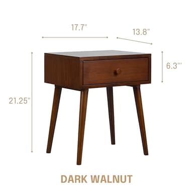 NTC Lux Solid Wood Nightstand with Drawer, Mid Century Modern Side Table Bedroom, Bedside Furniture, Night Stand, End Table, Easy Assembly - Dark Walnut - Image 3