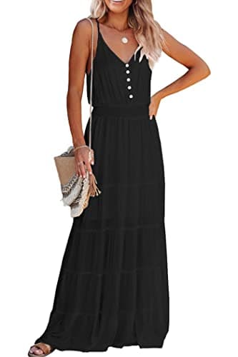 PRETTYGARDEN Women's Casual Summer Dress Spaghetti Strap Sleeveless High Waist Beach Long Maxi Sun Dresses (Black,Small) - Image 1