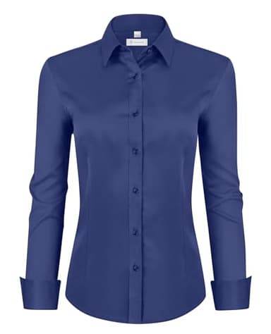 siliteelon Dress Shirts for Women Long Sleeve Button Down Shirts for Women Work Shirts Office Blouse Top Dark Blue X-Small - Image 1