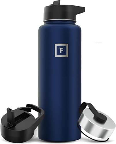 IRON °FLASK Camping & Hiking Hydration Flask with 3 Lids - Stainless Steel, Double Walled & Vacuum Insulated Water Bottle - Leak Proof & BPA Free (Twilight Blue, Straw - 40 oz) - Image 1