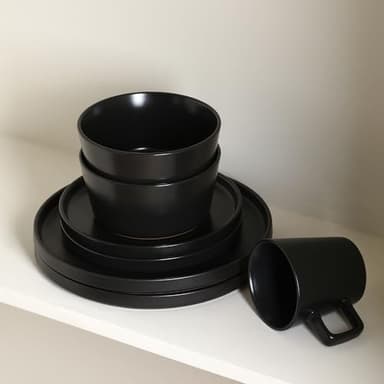 Stone Lain Celina Stoneware 32 Piece Dinnerware Set, Plates and Bowls, Black Matte Dish Collection, Service for 8 – Contemporary Minimalist Style, Microwave & Dishwasher Safe - Image 7