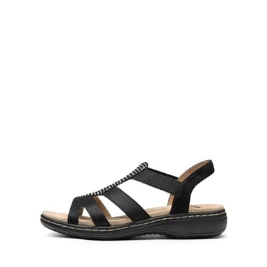 DREAM PAIRS Women's Comfortable Arch Support Dressy Flat Sandals Elastic Open Toe Walking Shoes for Summer,Size 8.5,Black,SDFS2420W - Image 2
