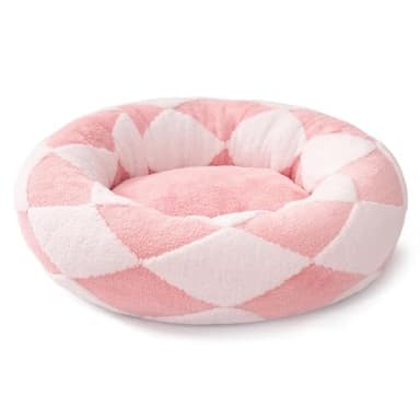 MEWOOFUN Cat Beds for Indoor Cats, Washable Cute Cat Bed Donut Small Dog Bed, Calming Pet Bed with Jacquard Shaggy Plush & Non-Slip Bottom, Ped Bed for Puppy and Kitten (23 inch, Pink Check Plush) - Image 8