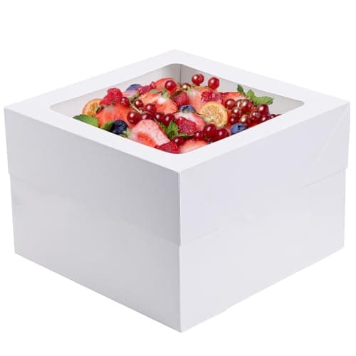 Moretoes 5pcs Cake Boxes, 12x12x8 Inch White Bakery Box with Window, Large Baking Boxes, Square Cake Box for Multi-Layer Cakes, Pastries, Cake Decorating Supplies - Image 1