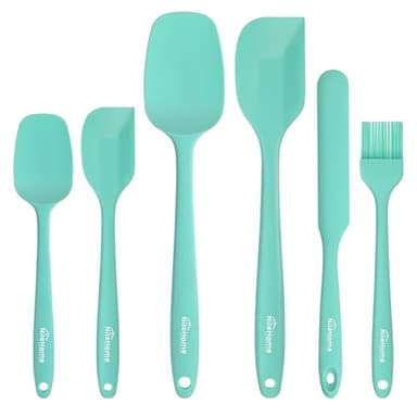 NileHome Silicone Spatula Set, 6 Pcs Food Grade Kitchen Utensils with Silicone Brush Heat Resistant Dishwasher Safe BPA-Free Rubber Spatula for Scraping, Baking, Cooking, Mixing, Turquoise - Image 1