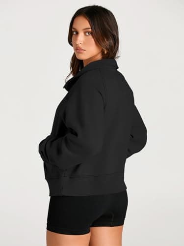AUTOMET Womens Sweatshirts Half Zip Cropped Pullover Fleece Quarter Zipper Sweater Hoodies 2025 Fall Fashion Outfits Clothes Black Large - Image 5