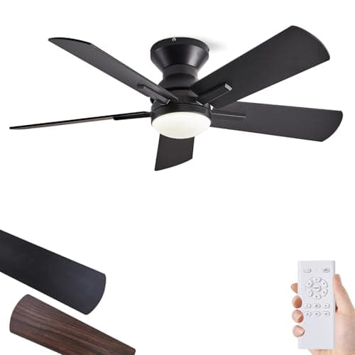 Tinxumb 42" Ceiling Fans with Lights and Remote, Low Profile Flush Mount Modern Ceiling Fan for Bedroom, Kitchen, kids room, 6 Speeds, Quiet DC Motor, Super Bright, UL Listed - Image 1
