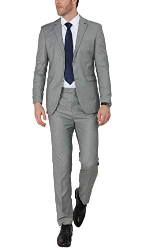 WEEN CHARM Mens Suits Slim Fit 2 Piece Wedding Tuxedo Two Button Groom Prom Party Solid Blazer Pants Suit Set Light Grey - Image 1